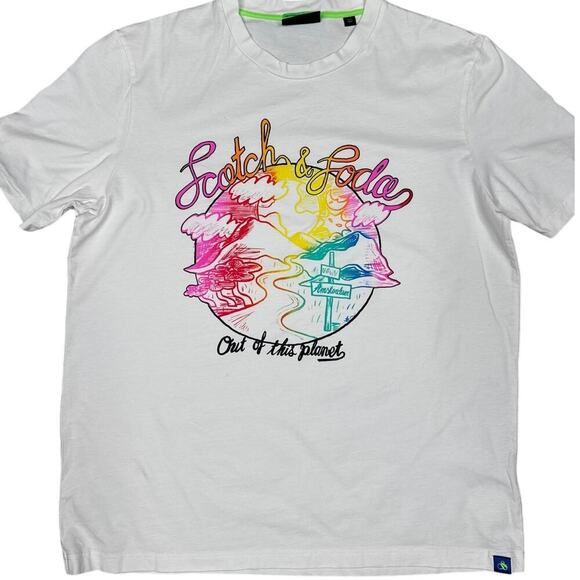 Scotch and Soda Men's 100% Cotton White Graphic T Shirt Size XXL - Picture 1 of 6
